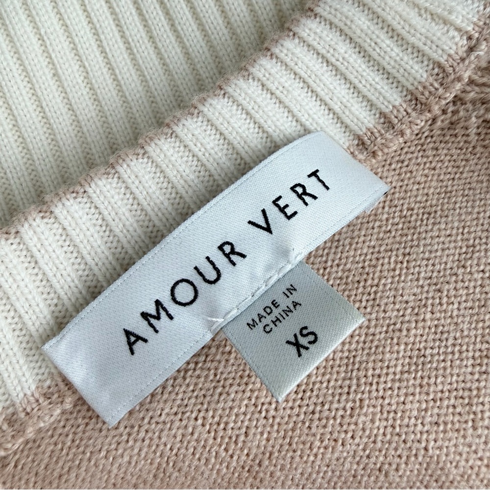 AMOUR VERT Merino Wool Colorblock Sweater Tan Cream Size XS - Picture 9 of 10